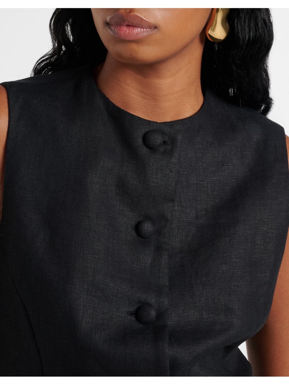 Black Faithfull Jane Linen Vest Size 6 - Picture 3 of 9